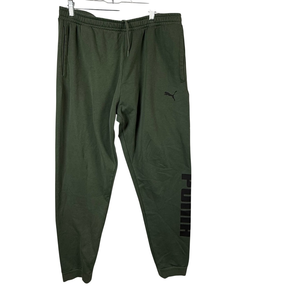 Puma Mens XL Olive Green‎ Fleece Jogger Sweatpants Logo Athletic Drawstring